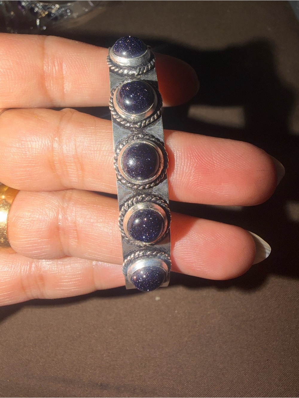 Handcrafted Blue Goldstone Cabochon Sterling Bracelet - Women Jewelry